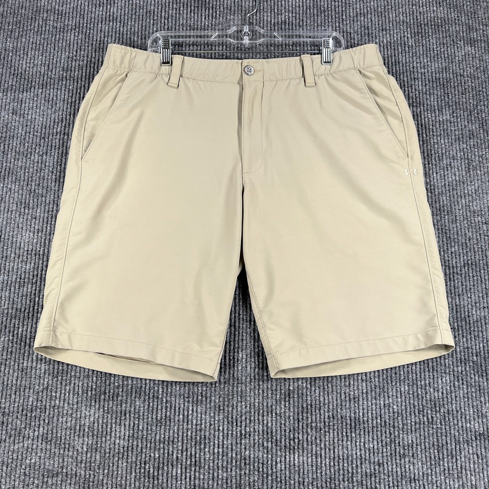 Under Armour Shorts Mens Size 40 Beige Chino Golf Heat Gear Loose Fit Casual